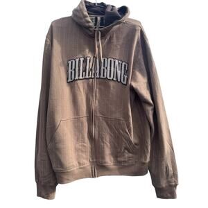 Billabong Hoodie Mens XL Brown Zip Up Jacket Grunge Embroidered Skater Y2K
